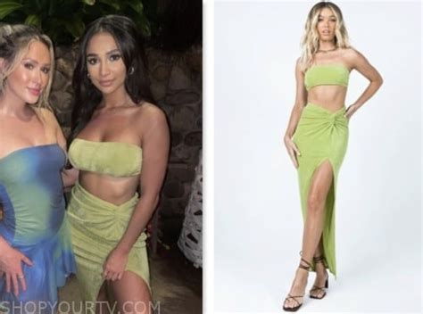 Bachelor In Paradise Season 9 Episode 4 Kylee Russells Green Strapless Top And Twist Skirt Set