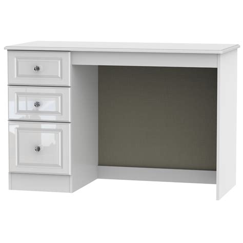 The high gloss surfaces reflect light and give a vibrant look. Balmoral White Gloss Desk with Crystal Effect Handles