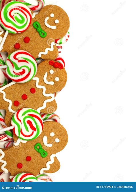 Christmas Border Of Gingerbread Men And Candies Stock Photo Image