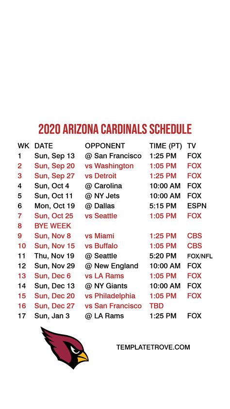 arizona cardinals lock screen schedule
