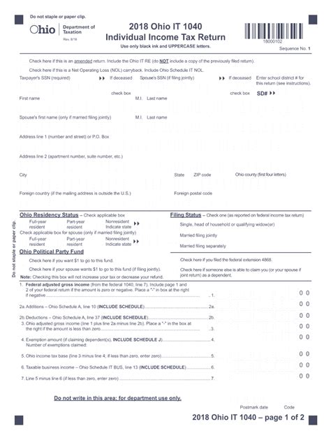 2018 Form Oh It 1040fill Online Printable Fillable Blank Pdffiller