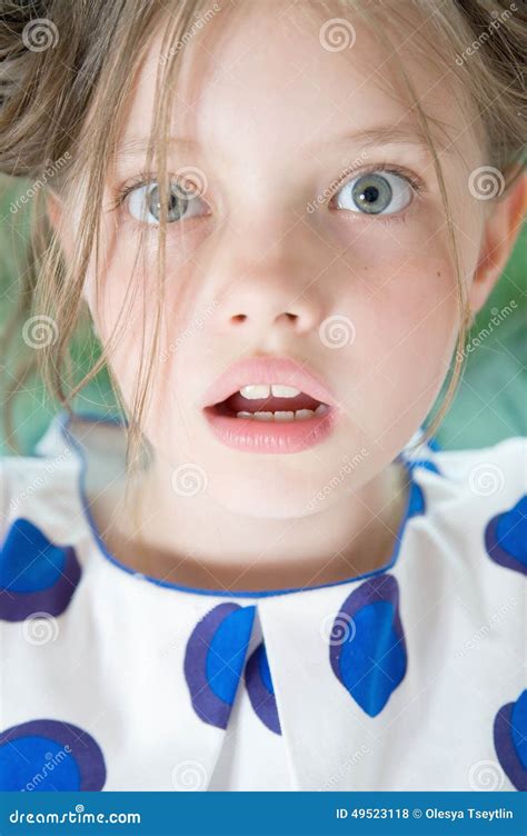 Portrait Of Surprised 8 Year Old Girl Closeup Stock Photo Image Of