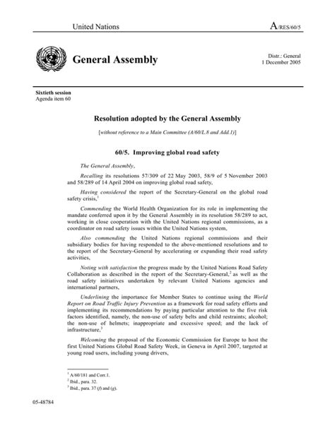 A General Assembly United Nations Resolution Adopted By The General