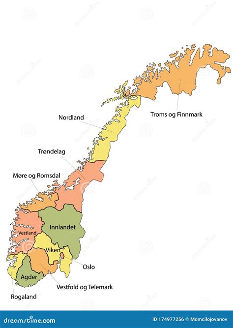 Counties Of Norway Stock Vector Illustration Of Scandinavia 174977256
