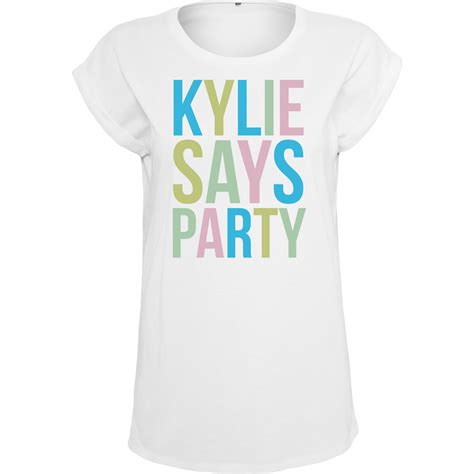 Kylie Says Party As Worn By Kylie Minogue Womens Extended Shoulder T