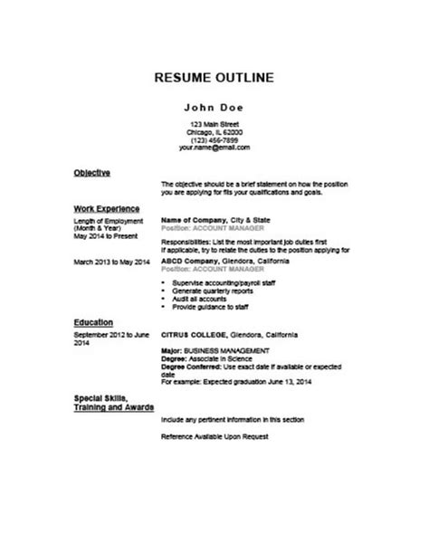 Learn how to create a resume outline with our free example ✅. 5 Customizable Resume Outline Templates and WorkSheets