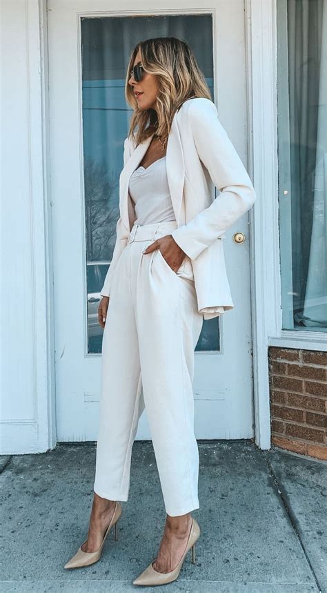 White Formal Go Pant Suits Chic Business Casual Summer Business