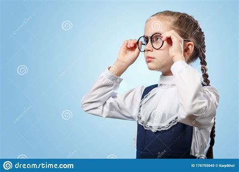 Pretty Primary Schoolgirl Try Glasses On Closeup Stock Image Image Of