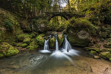 Images Luxembourg Arch Creeks Bridge Nature Waterfalls Forest Moss