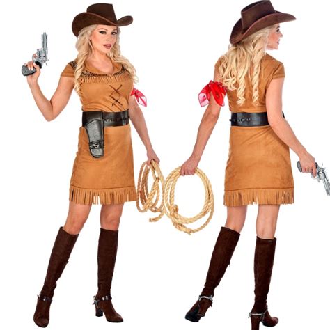 Sexy Cowgirl Cowboy Kleid Damen Kost M Western Waschvelour Karneval