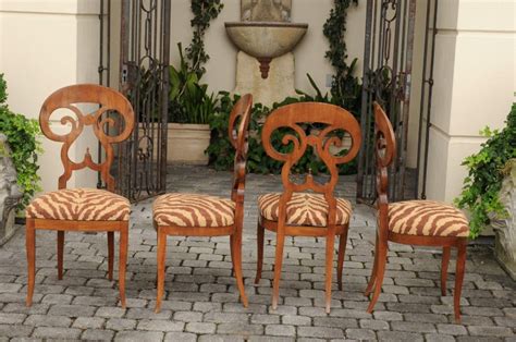 Materials fine suede vision chair fabric., wood, natural and textile. Set of Four Italian Walnut Dining Room Side Chairs with ...