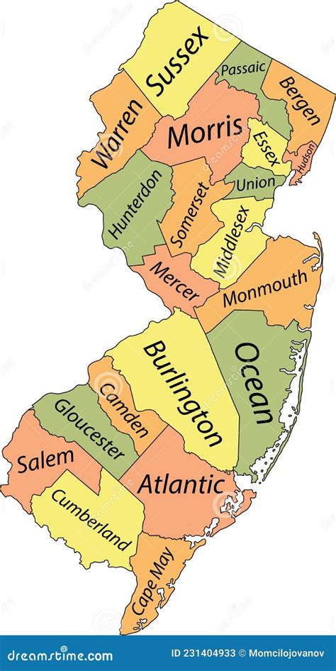 Mapa De Condados De Pastel De Nueva Jersey Usa Ilustración del Vector