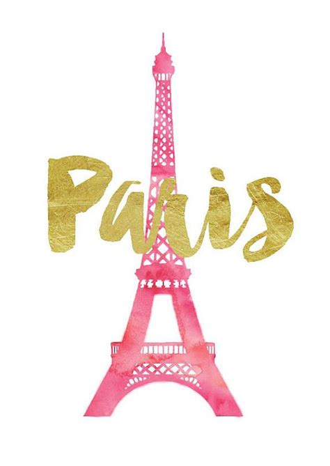 Eiffel Tower Art Print A4 In Pink With Gold Effect Paris
