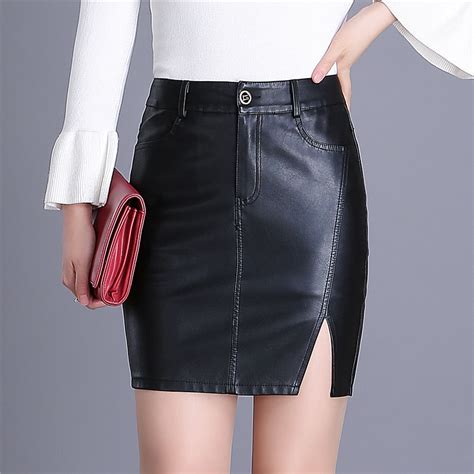 2018 Autumn Winter High Waist Pu Pencil Skirt Black Leather Skirts Mini