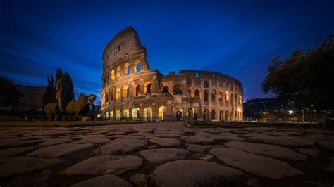 Monuments Colosseum Blue Building Light Rome Ruin Sky 1080p