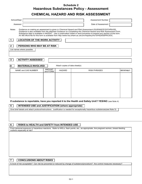 Hazardous Substances Policy Assessment Form