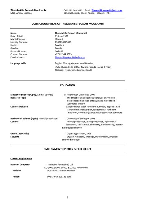 And south africa is no different. Example Of South African Curriculum Vitae - Compiling a Curriculum Vitae