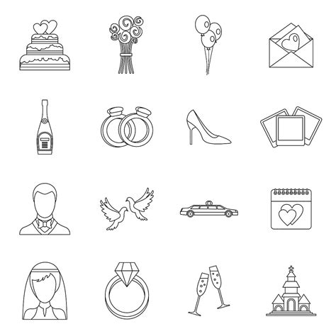 Wedding Set Vector Design Images Wedding Icons Set Outline Style