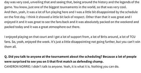 2021 Indian Wells Champion Cameron Norrie Was Asked About His Court Placement For The First Few