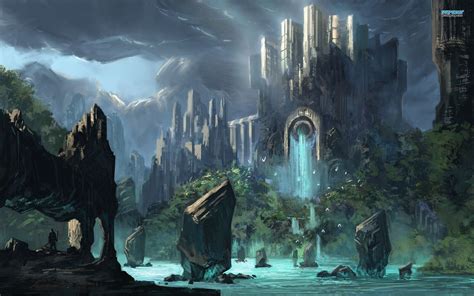 Waterfall Castle Wallpaper Темная фантазия Фэнтези Фантастический мир