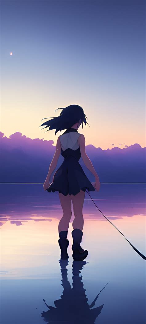 1080x2400 Anime Girl In Gradient Evening Ocean 1080x2400 Resolution