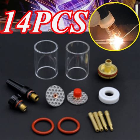 Hot Sale 14PCS TIG Welding Torch Stubby Gas Lens Glass Pyrex Cup Kit 3