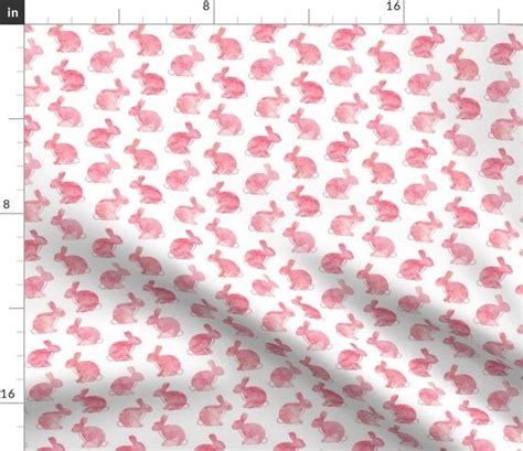 Pink Easter Bunny Fabric Watercolor Bunnies Easter Fabric Etsy