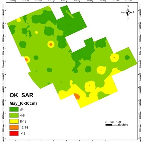 Distribution Maps Of Soil Salinity Ab And Sar Cd By Ordinary