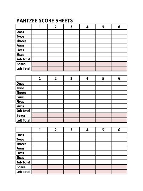 Printable Yahtzee Score Cards FREE Download