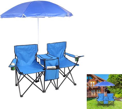 Portable Folding Picnic Double Recline Chair Umbrella Table Cooler Beach Camping