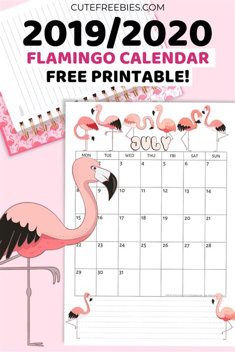 Pink Flamingo Printable Calendar For 2020 Cute Freebies For You