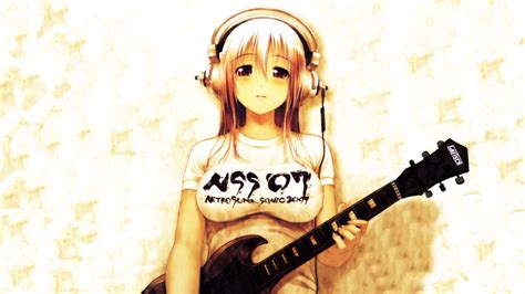 обои аниме Аниме девушки Гитара музыкальный инструмент Музыка Большие сиськи наушники