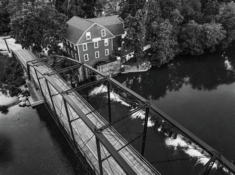 Over The Historic War Eagle Bridge And Mill In Black And White