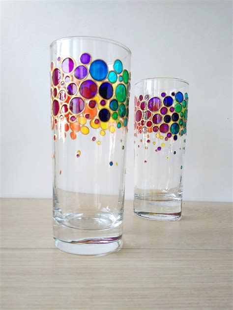 Rainbow Drinking Glasses Set Of 2 Couple Colorful Hand Etsy