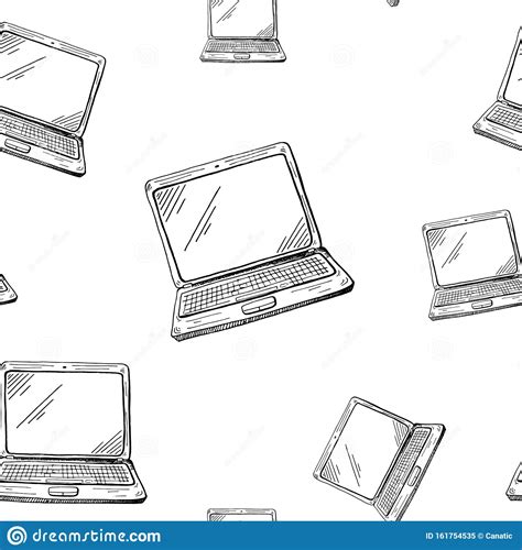Set Of Sketch Computers Doodle Pc Laptop Floppy Retro Computer Icon