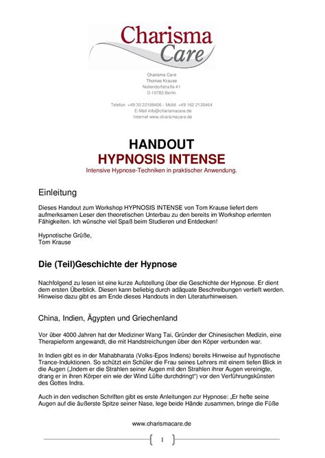 Eines sei an dieser stelle verraten: Hypnose Handout Charisma Care by Tom Krause - Issuu