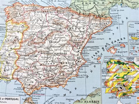 1948 Un Mapa De España Y Portugal Montado Y Mate Agricultura Etsy España