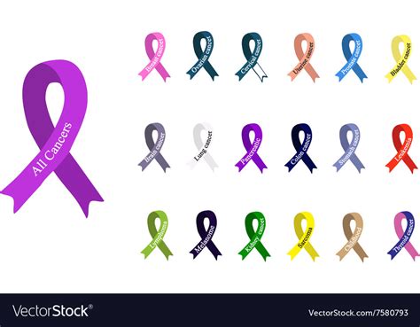 Cancer Ribbon Set Of Ribbons Of Different Colors Vector Image