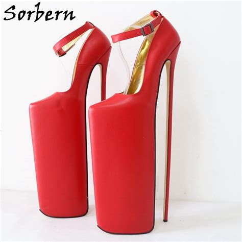 Sorbern White 50cm Thin High Heel Pump Real Leather Shoes Ankle Straps Drag Queen Fetish Shoe