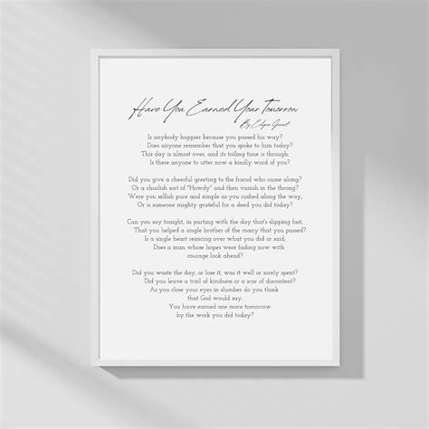 Have You Earned Your Tomorrow By Edgar Guest Poem Print Etsy