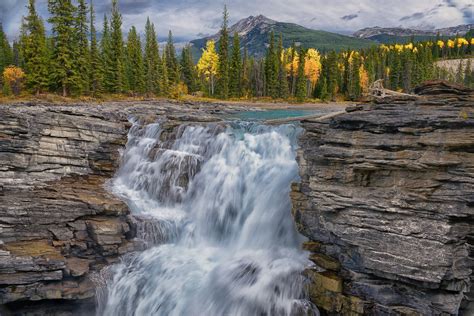 Canada Fall Rocks Stream Trees Mountains Waterfalls