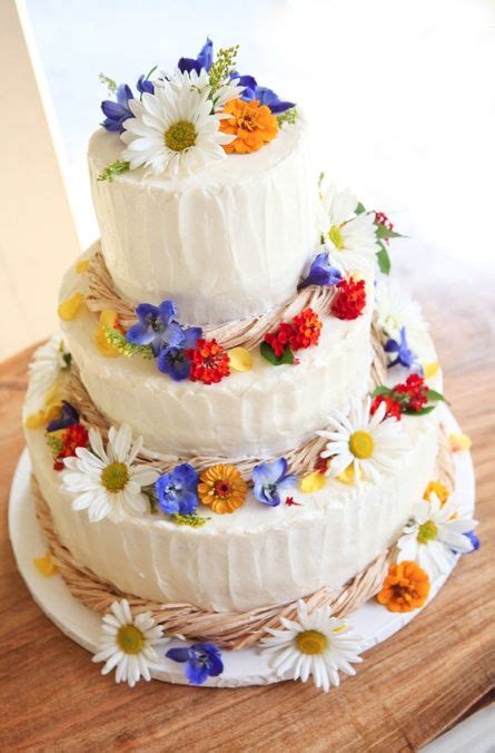Wedding Cake Decorated With Edible Wildflowers