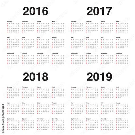 Vecteur Stock Calendar 2016 2017 2018 2019 Adobe Stock
