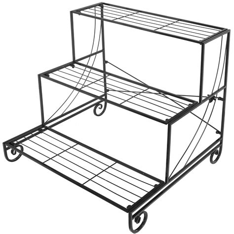 MyGift 3 Tier Decorative Black Metal Plant Stand/Planter Holder/Multi