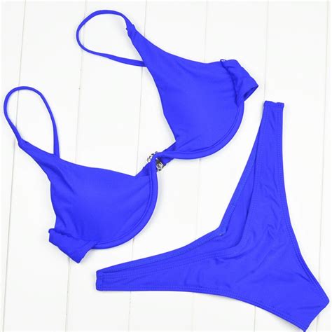Thong Women Micro Sexy Bikini Set Swimwear Female Solid Blue My Xxx