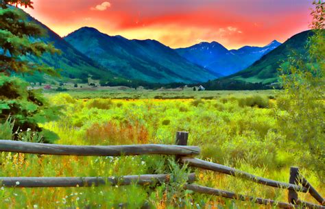 Wallpaper Sunset Mountains Fence Colorado Meadows Rockymountains