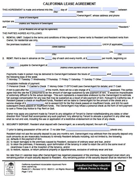 Free Fillable Printable Lease Agreement Form Printable Forms Free Online