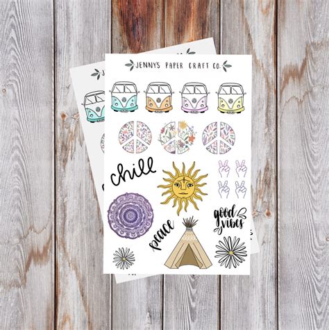 2 Pack Hippie Boho 70s Retro Collection Stickers For Journal
