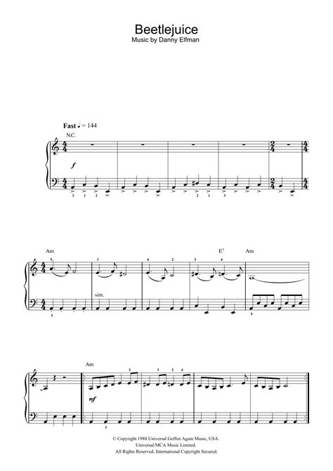 Beetlejuice Main Theme Sheet Music Danny Elfman Beginner Piano