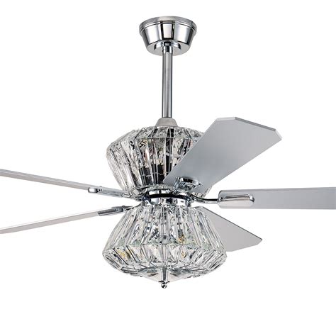 52 In Indoor Chrome Reversible Ceiling Fan With Linear Crystal Light